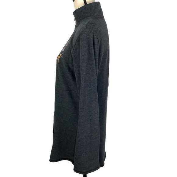 Artisians 1/2 Zip Embroidered Pullover Fleece Tunic Dark Gray Sweater Sz Medium - Picture 4 of 11